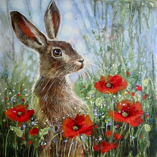 Crystal Art Card - Wild Poppies and the Hare