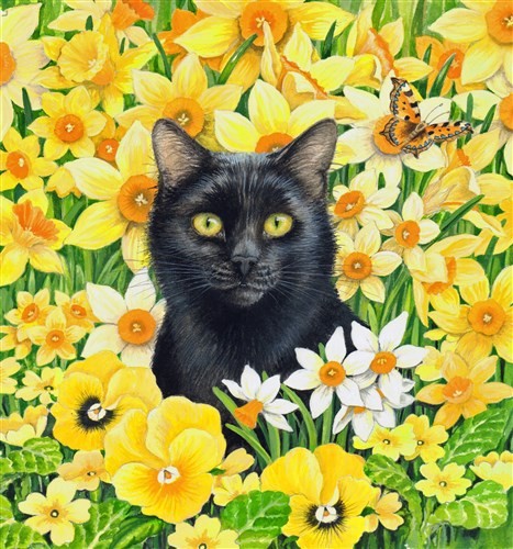 Crystal Art Card - Cat Among the Flowers